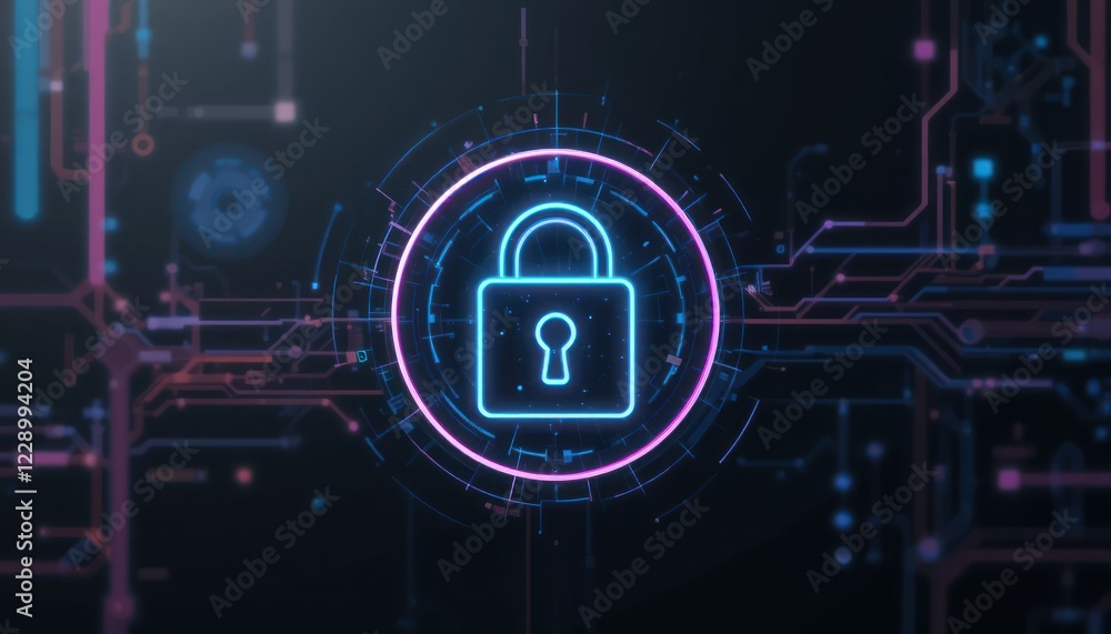 Poster digital lock security graphic on circuit board background