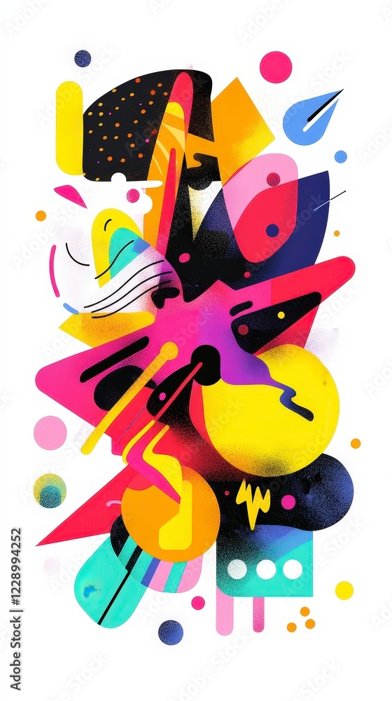 Poster colorful abstract composition with geometric shapes and patterns
