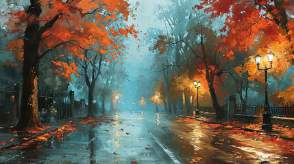 autumn in the park oil painting 
