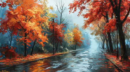 autumn in the park oil painting 