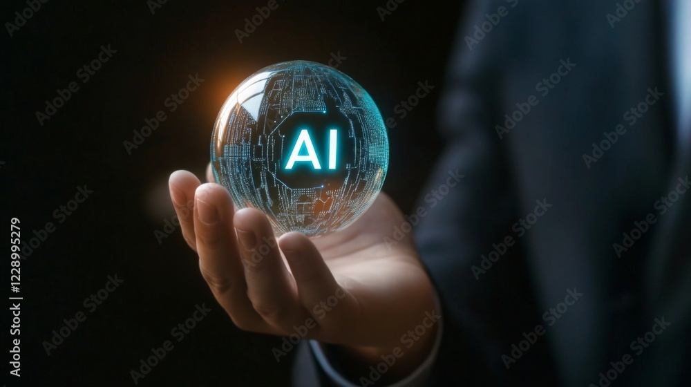 Poster a person holds a glowing sphere displaying 