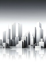 Fototapeta premium Modern city skyline using clean lines and geometric forms, with rectangular buildings and smooth, curved roads in a monochromatic color palette of grey, black, and white, AI generated