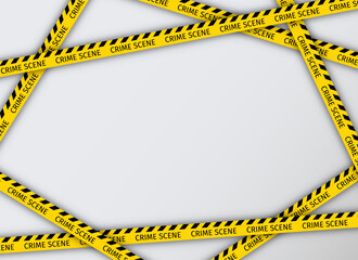 Crime scene tape border. Warning tapes lines for restriction of crime places. Seamless barrier borders for criminal accident zones. Yellow striped police ribbon. Vector illustration.