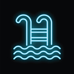 Neon sign illustrating a swimming pool ladder leading to a shimmering water surface