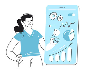 Woman using an app. Digital banking and mobile financial management