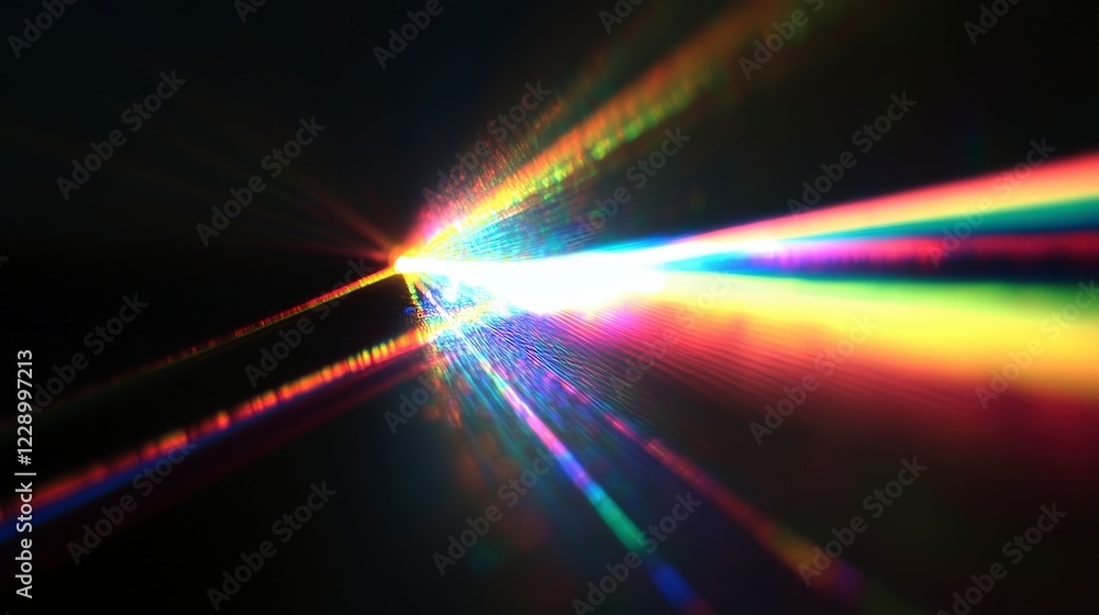 Poster vibrant light rays creating colorful spectrum against dark background