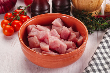 Diced raw turkey fillet cubes