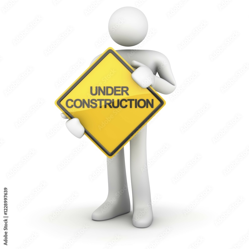 Poster man and road sign, this is a computer generated and 3d rendered picture