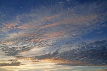 Fleecy clouds, altocumulus, in the evening sky, Germany, Europe