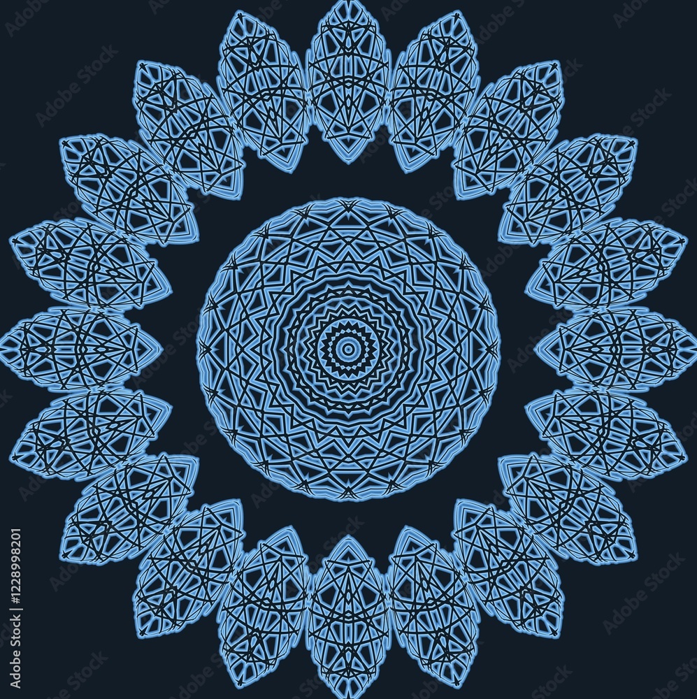 Poster blue shape with abstract pattern on black background