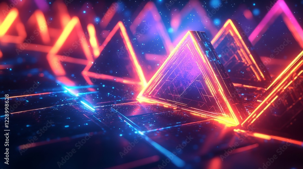 Poster abstract composition glowing with soft neon hues against a dynamic light background