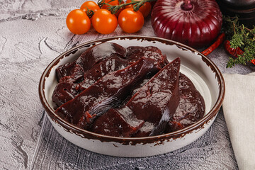 Raw beef liver slices for cooking