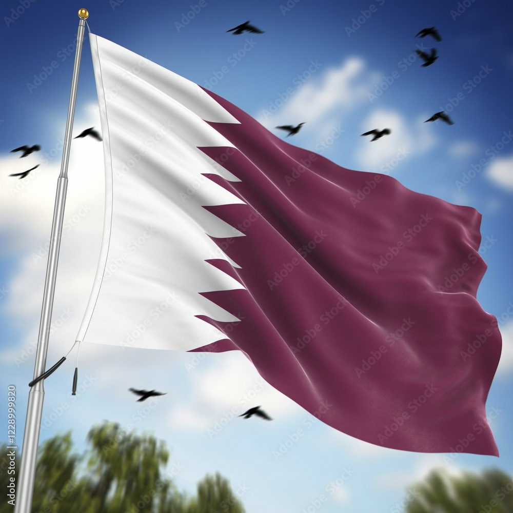 Poster flag of qatar, this is a computer generated and 3d rendered image
