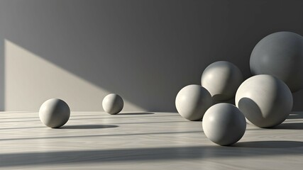 Background with gray spheres. Abstract monochrome illustration, 3d render.