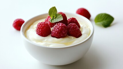 A minimalist bowl of plain Greek yogurt topped with a few fresh blueberries, served in a simple white ceramic bowl, Greek yogurt centered