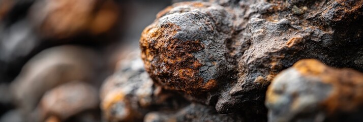 Fototapeta premium Close-up of rusty, textured rocks with blurred background.