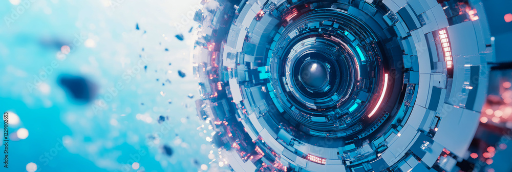 Poster abstract futuristic spacecraft interior: a stunning 3d render of a high-tech circular structure