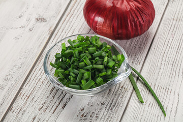 Diced green onion in the bowl