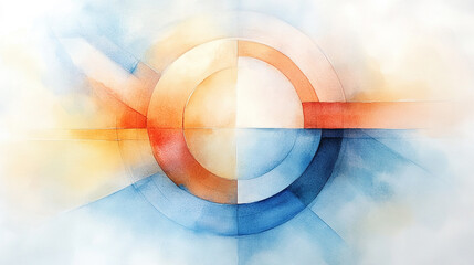 Obraz premium Abstract Watercolor Geometric Art with Circular Shapes in Blue and Orange