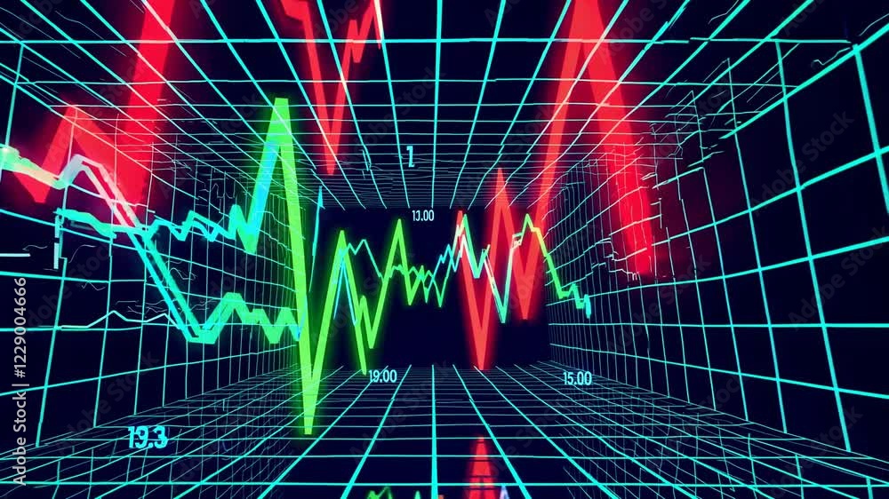 Aufkleber abstract stock market charts visualized in a virtual reality environment, with red and green lines m