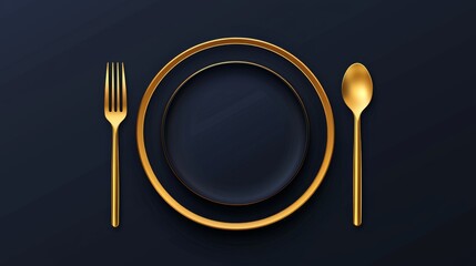 Elegant dining experience gold-plated cutlery set on black table food presentation luxurious atmosphere
