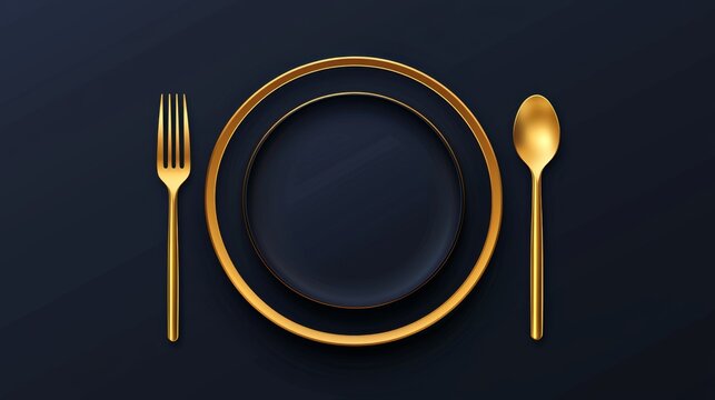 Elegant dining experience gold-plated cutlery set on black table food presentation luxurious atmosphere