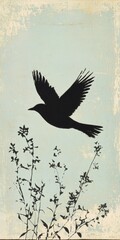 Naklejka premium Silhouette Bird in Flight, Floral Design