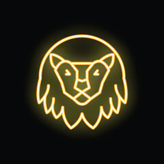 Neon sign is glowing in the dark, depicting a majestic lion head, symbolizing strength and pride