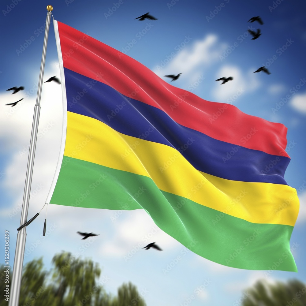 Poster flag of mauritius, this is a computer generated and 3d rendered image