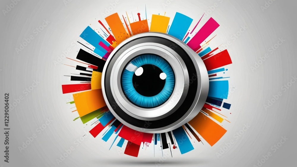 Poster abstract eye design with vibrant splashes and colorful artistic expression