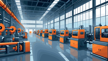 Fototapeta premium Modern Industrial Factory Interior with Machinery