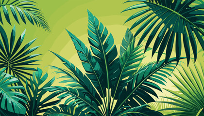 Tropical Green Leaves Patterned Background