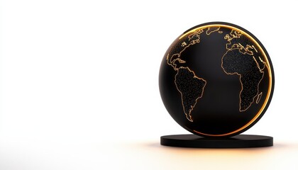 A sleek black globe with golden accents, representing the world in an elegant and modern design.