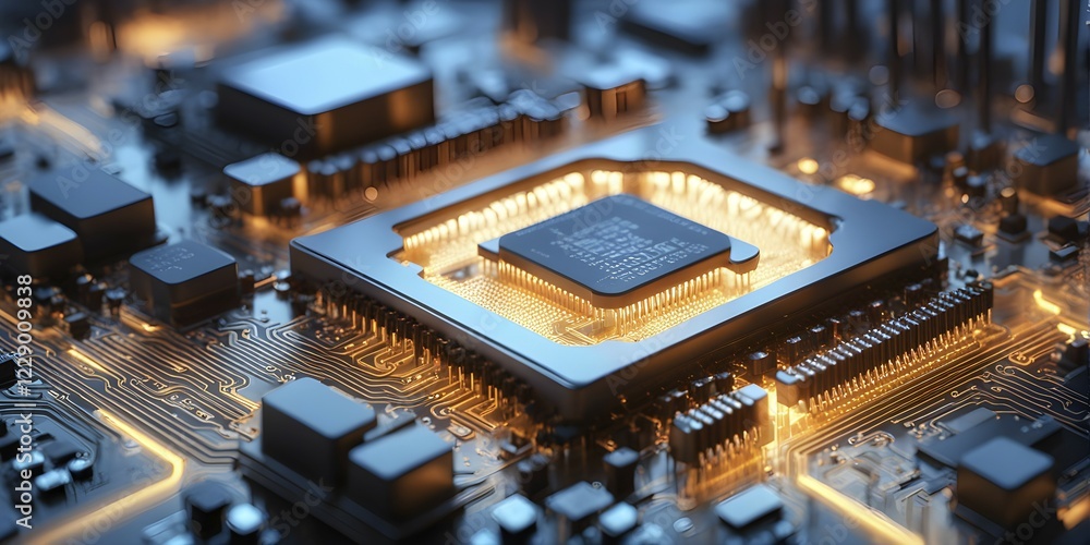 Poster microchip architecture specifically observed in detail with connection and network, ai gnerated, ai 