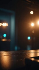 Moody bokeh lights with a textured surface create a warm, atmospheric background