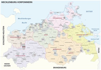 Administrative vector map of the state of Mecklenburg Western Pomerania, Germany, Europe