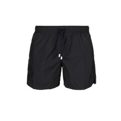 Men's black swimming trunks isolated on white background