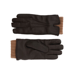 A pair of men's brown leather gloves isolated on white background