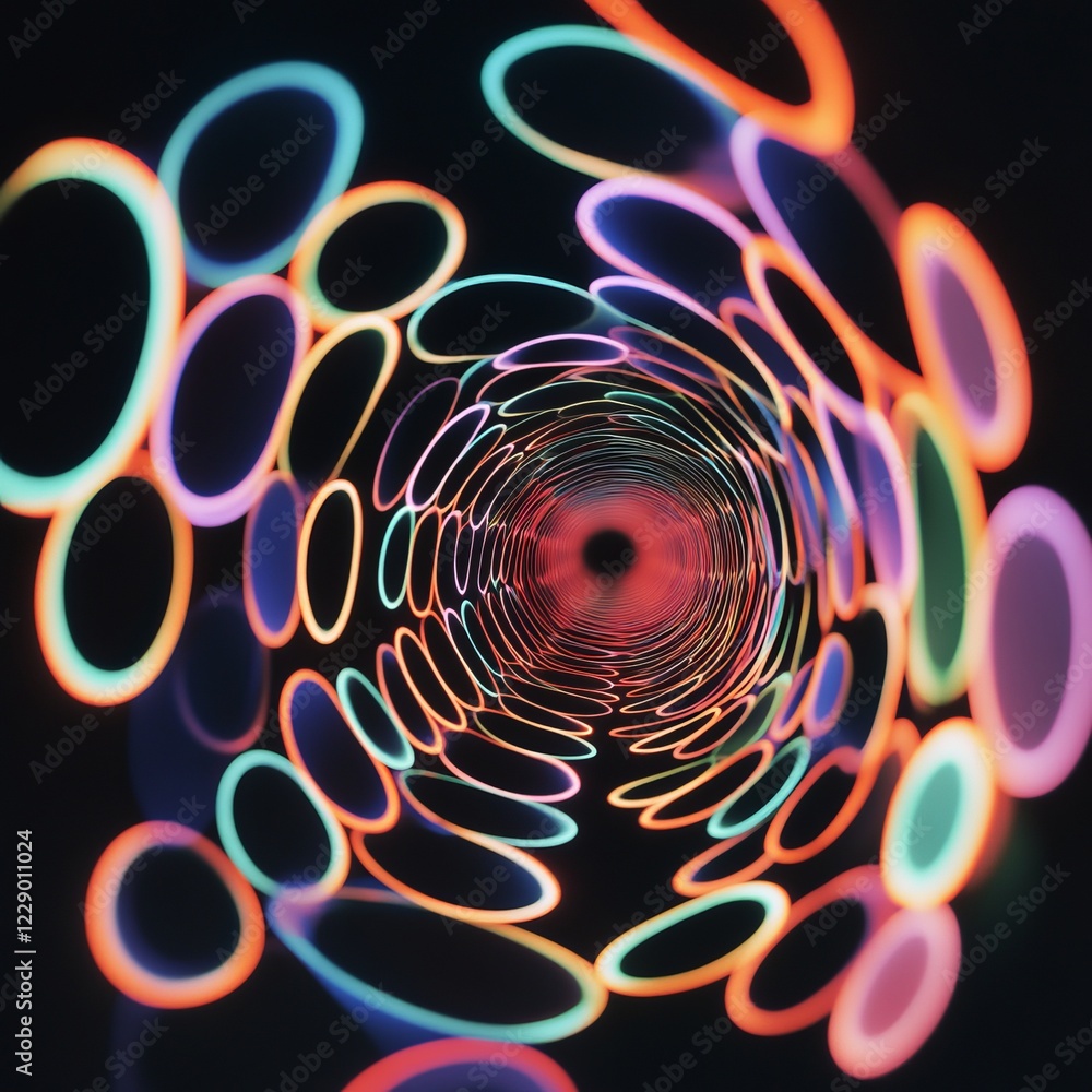 Aufkleber abstract neon light tunnel with colorful circular patterns, creating a dynamic and futuristic visual