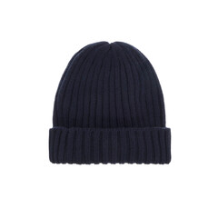 Navy blue winter hat isolated on white background