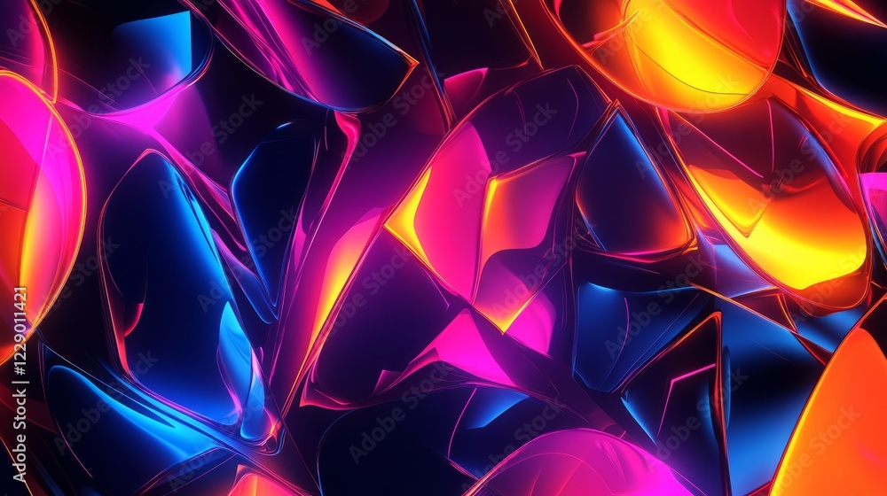 Poster a dynamic abstract image featuring vibrant neon colors and fluid shapes, perfect for modern and futu