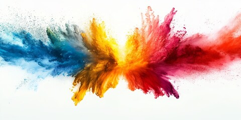 A colorful explosion of paint is splattered across a white background. The colors are vibrant and bold, creating a sense of energy and excitement