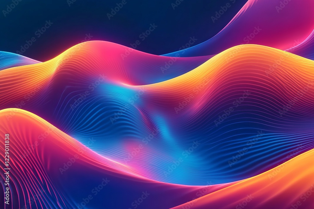 Poster abstract colorful waves with neon gradient and smooth flowing lines in a futuristic digital art styl