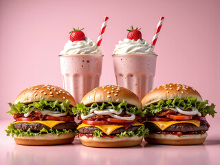 Savory Burgers and Creamy Milkshakes for Business Marketing &ndash; Tempting Food Concept for Advertisements