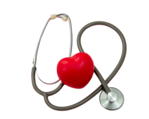 Medical stethoscope and red heart isolated on white, transparent. Health, love concept