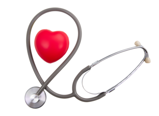 Medical stethoscope and red heart isolated on white, transparent. Health, love concept