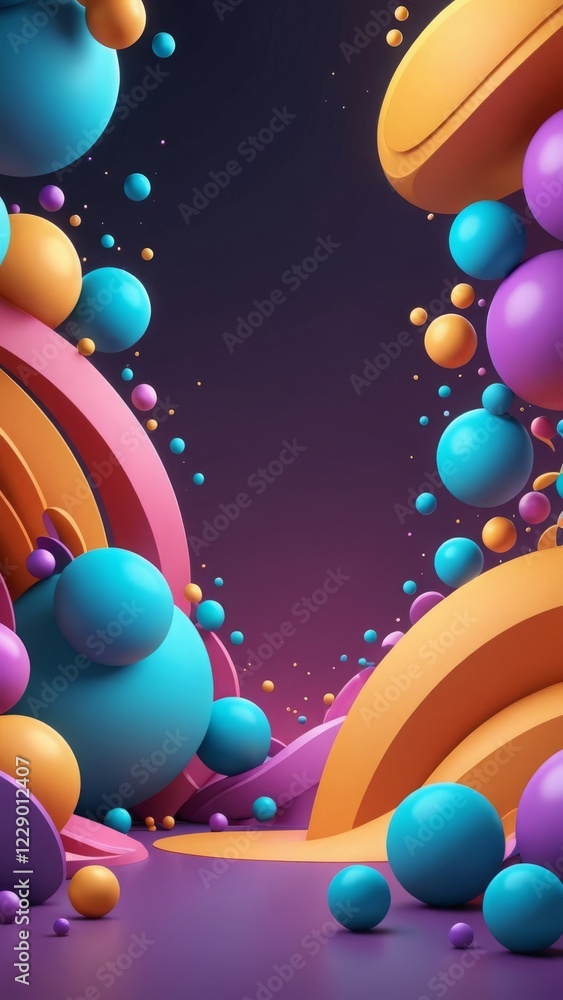 Aufkleber vibrant 3d spheres and curves form a colorful abstract scene with a dynamic background