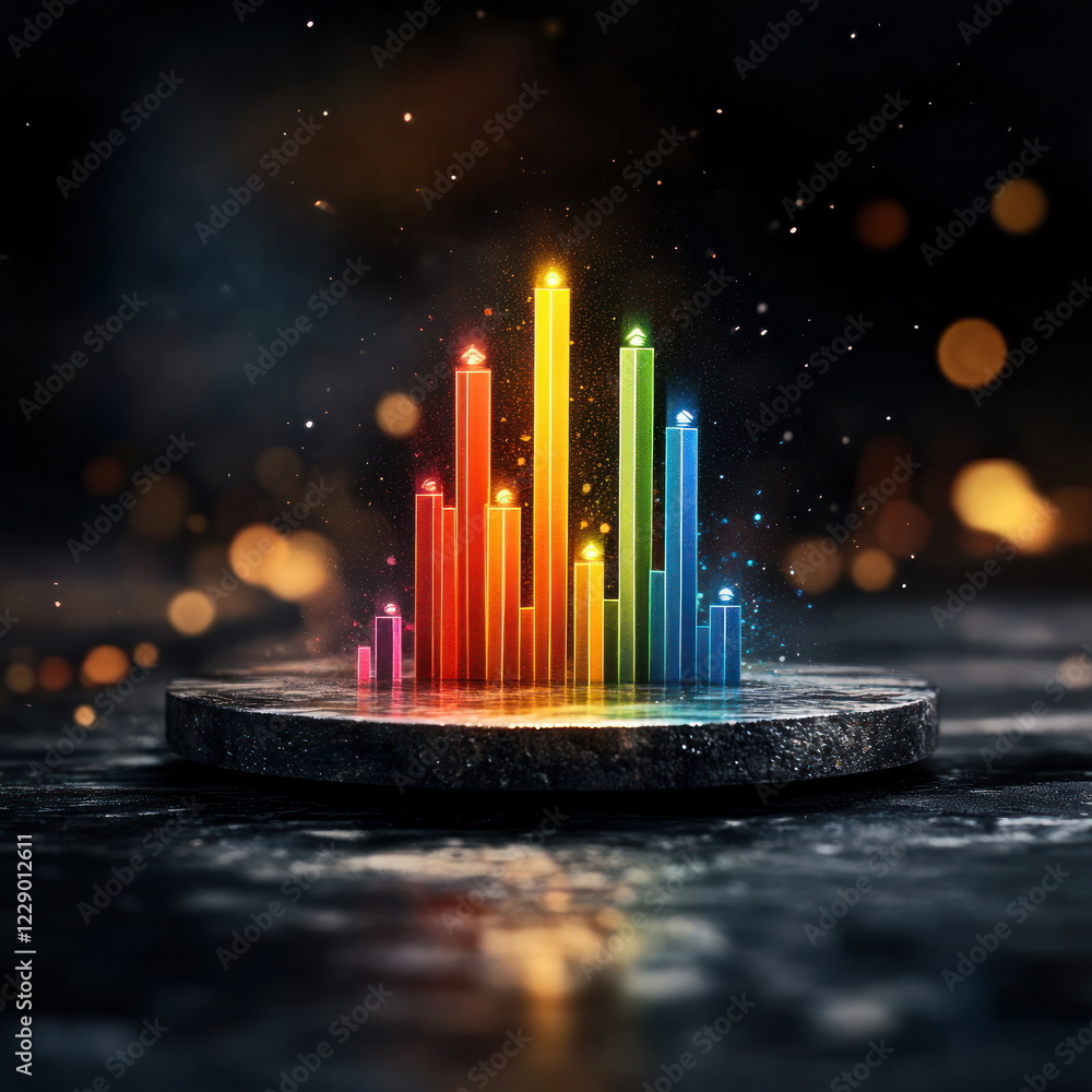 Poster vibrant data visualization colorful bar chart representation blurry backgrounds