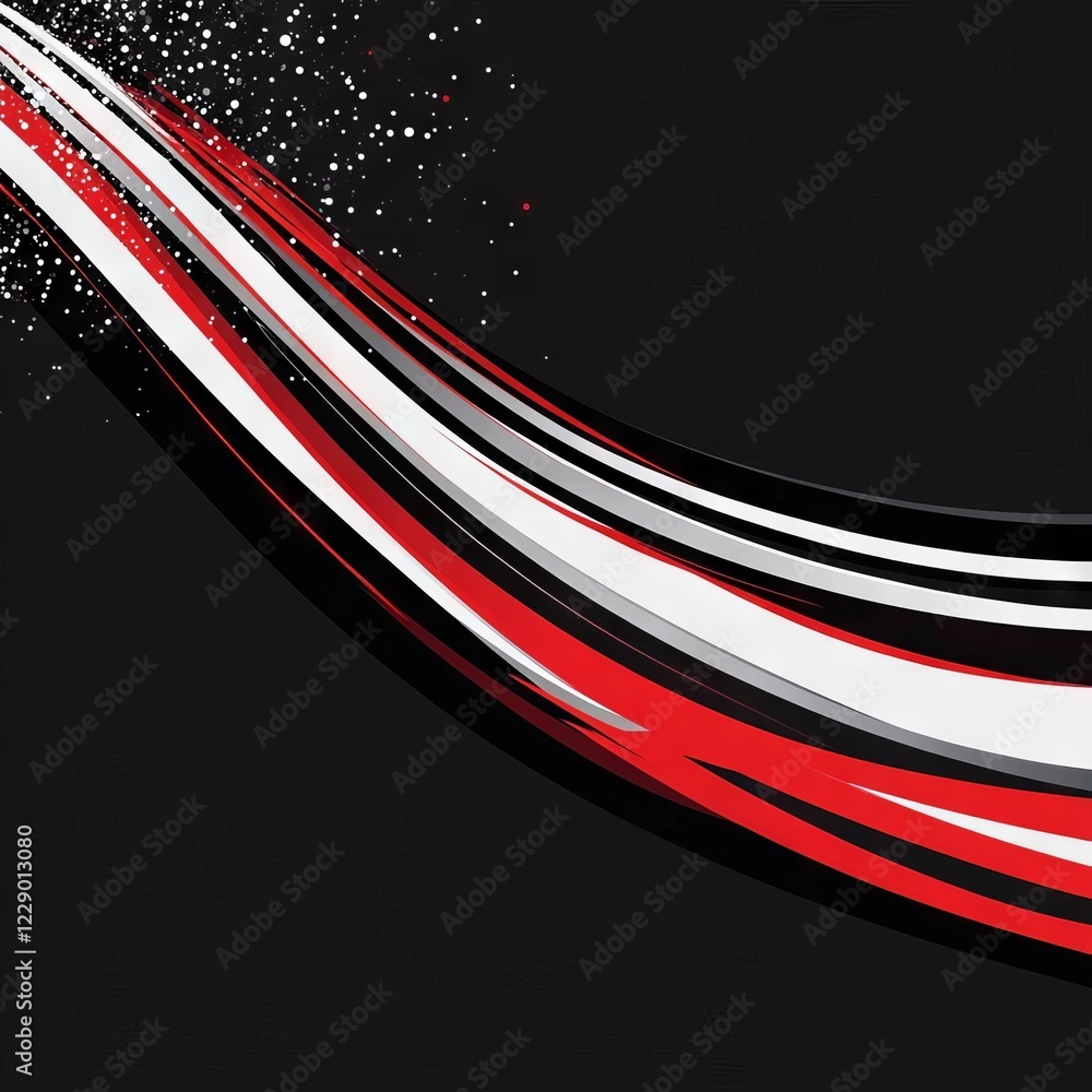 Aufkleber abstract design with dynamic red, white, and black lines creating a sense of motion against a dark b