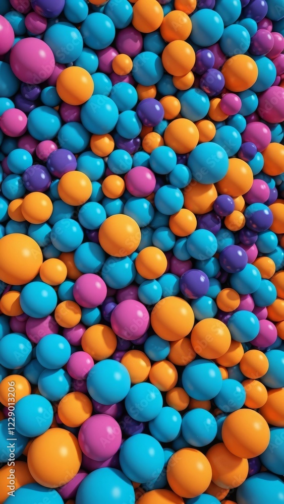 Poster cluster of colorful 3d spheres creating a vibrant, dynamic abstract background